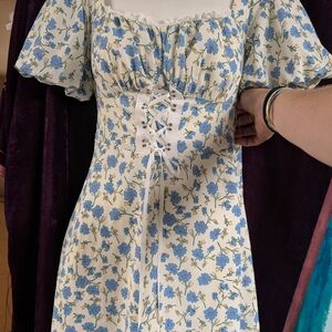 Floral Blue and White Mini Dress